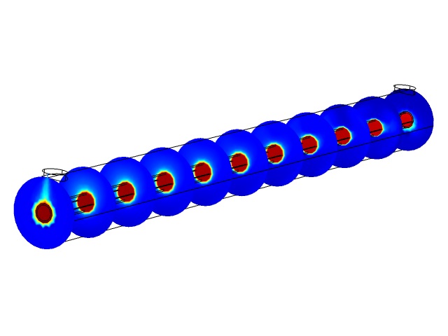 Simulation of double pipe heat exchangers by Comsol